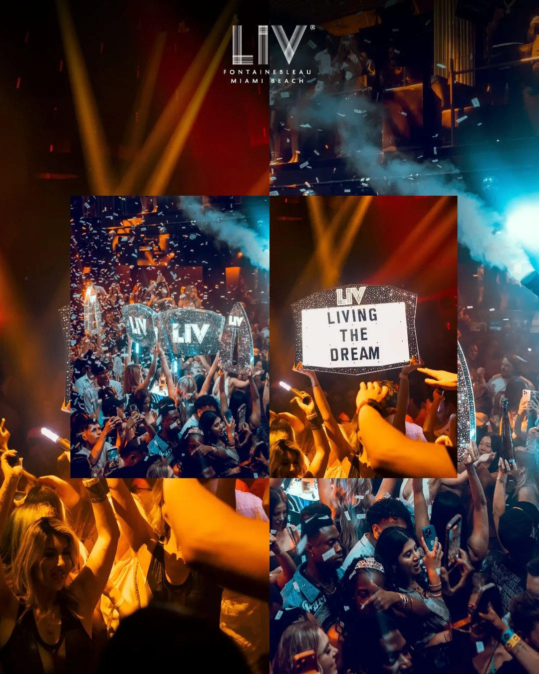 LIV at the Fontainebleau: confetti, the lit signs, the crowd.