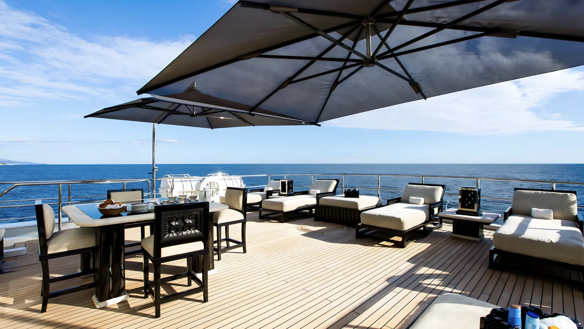 The aft deck of LIONESS V above the harbour.